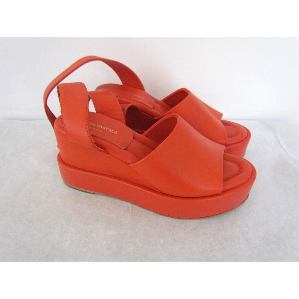 Paloma Barcelo Leather Platform Sandals Orange 37 US 6.5